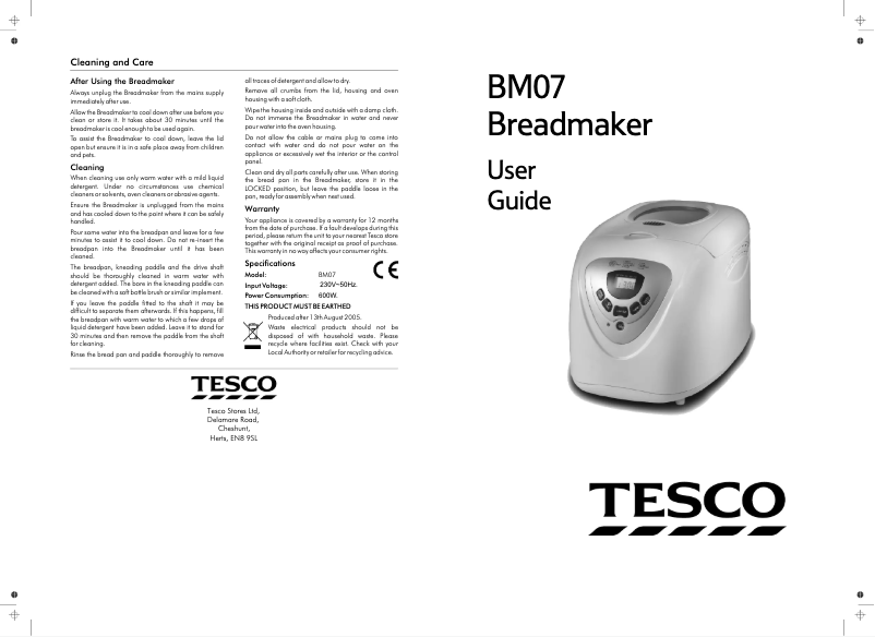 Página 1 del manual Manual de usuario Tesco BM07