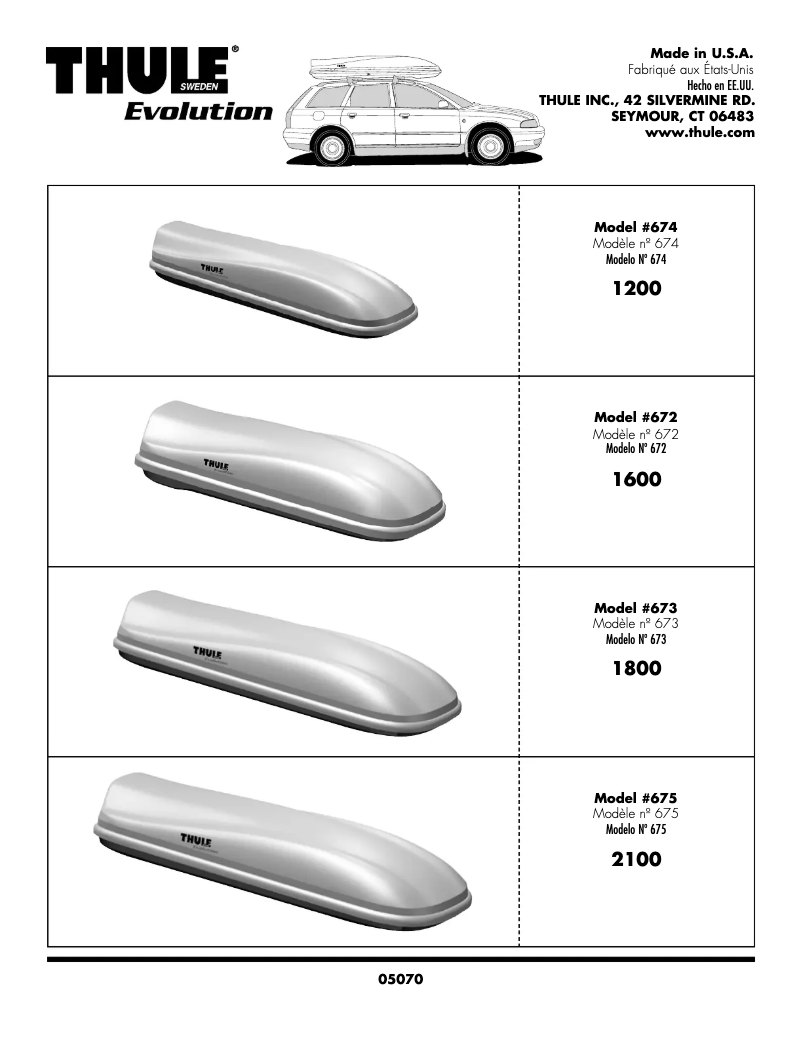 Page n°1 - Manuel utilisateur Thule Evolution 1200 674