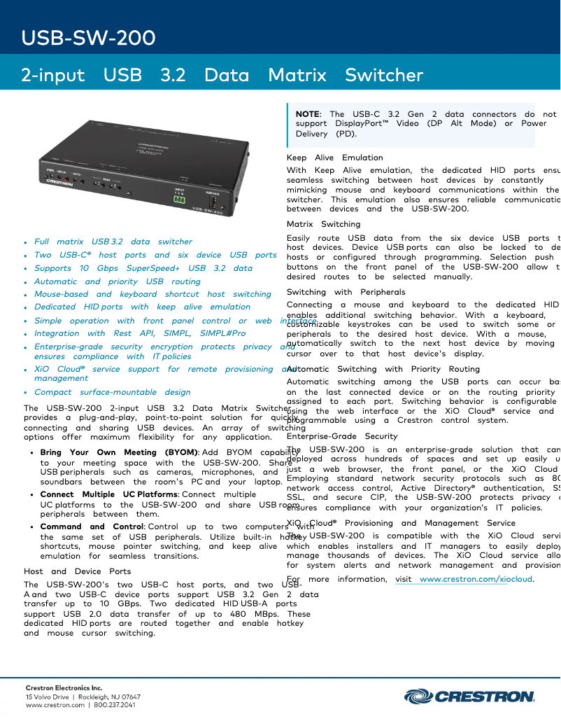 Imagen de la primera página del manual del dispositivo USB-SW-200