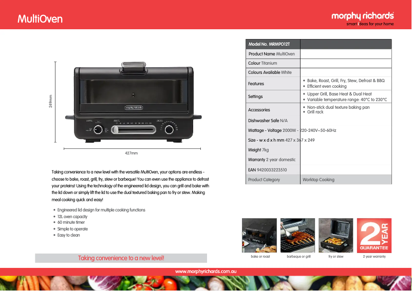Page 1 de la notice Fiche technique Morphy Richards MRMPO12T
