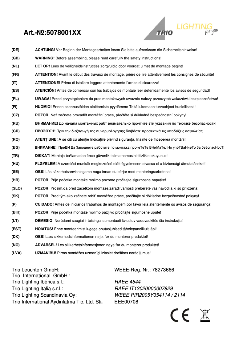 Page 1 de la notice Manuel utilisateur Trio Lighting Liège 507800132