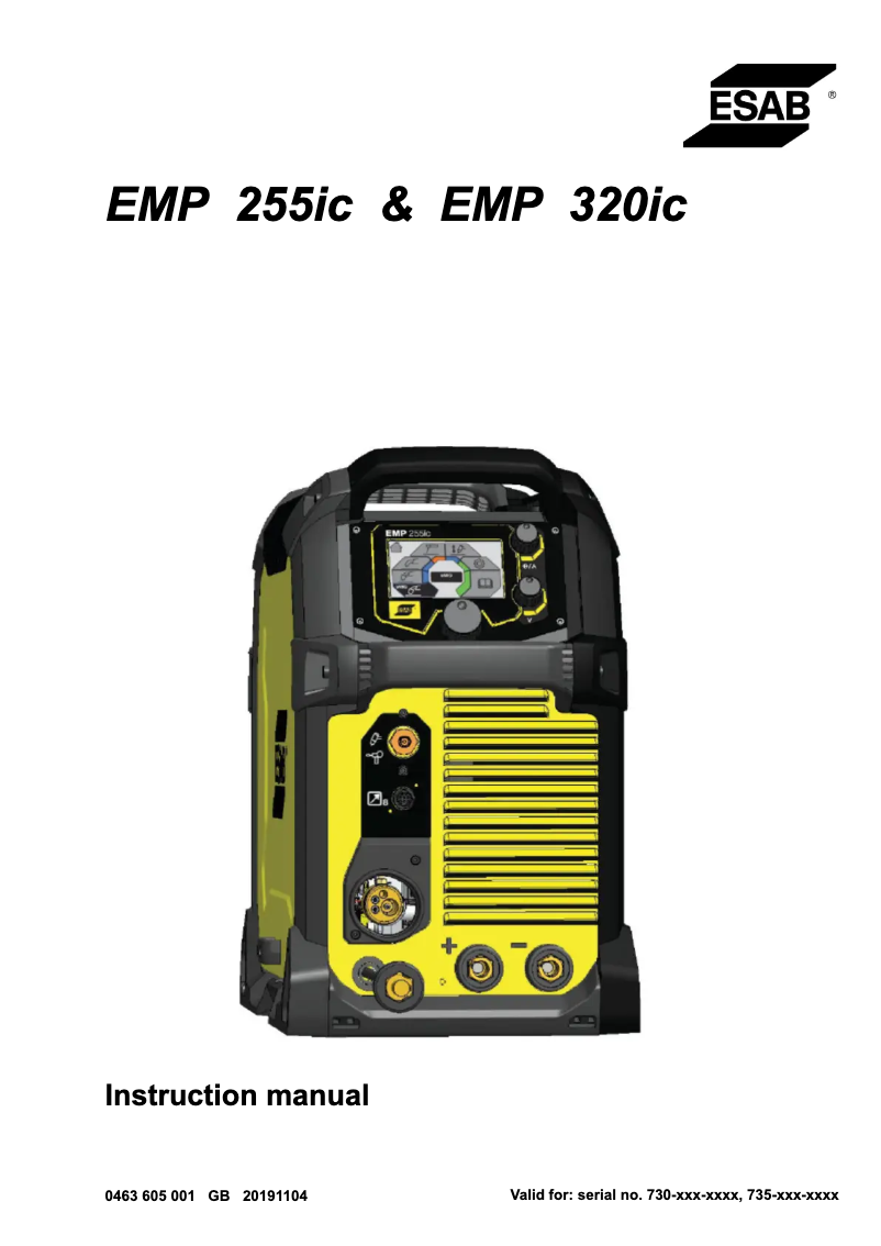 Page 1 de la notice Manuel utilisateur Esab Rebel EMP 320ic