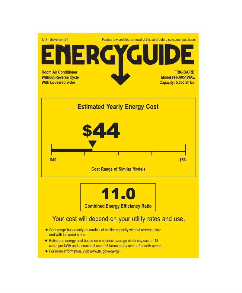 Page 1 de la notice Label énergétique Frigidaire FFRA051WAE