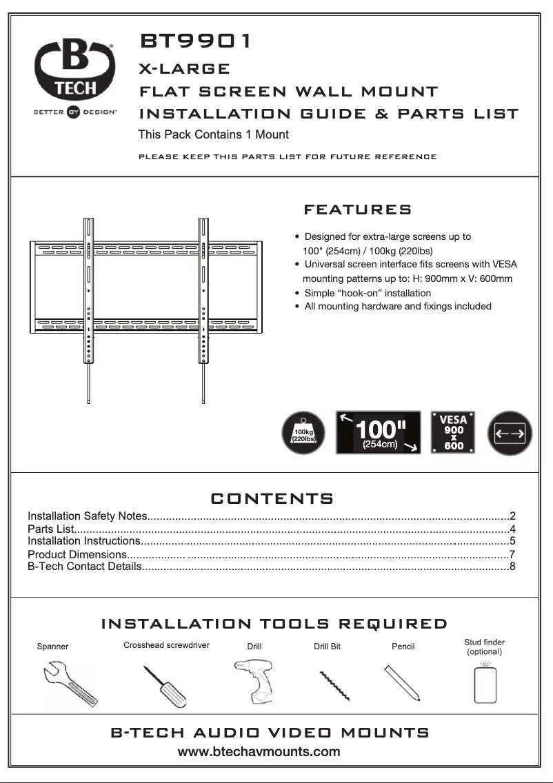 Page 1 of the manual Instruction Manual B-Tech BT9901