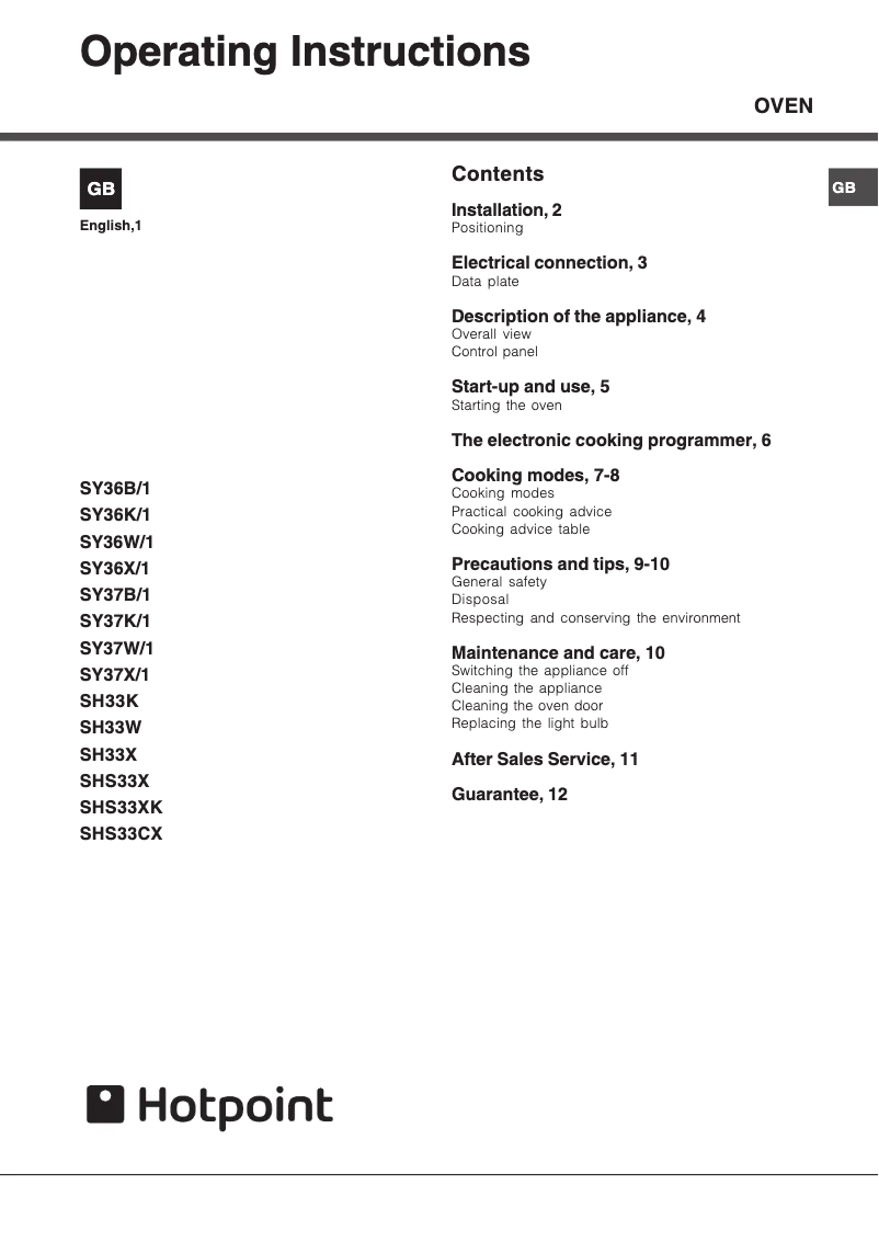 First page image of the manual for SY36B
