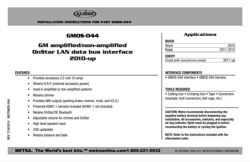 Page 1 de la notice Manuel utilisateur Axxess GMOS-044