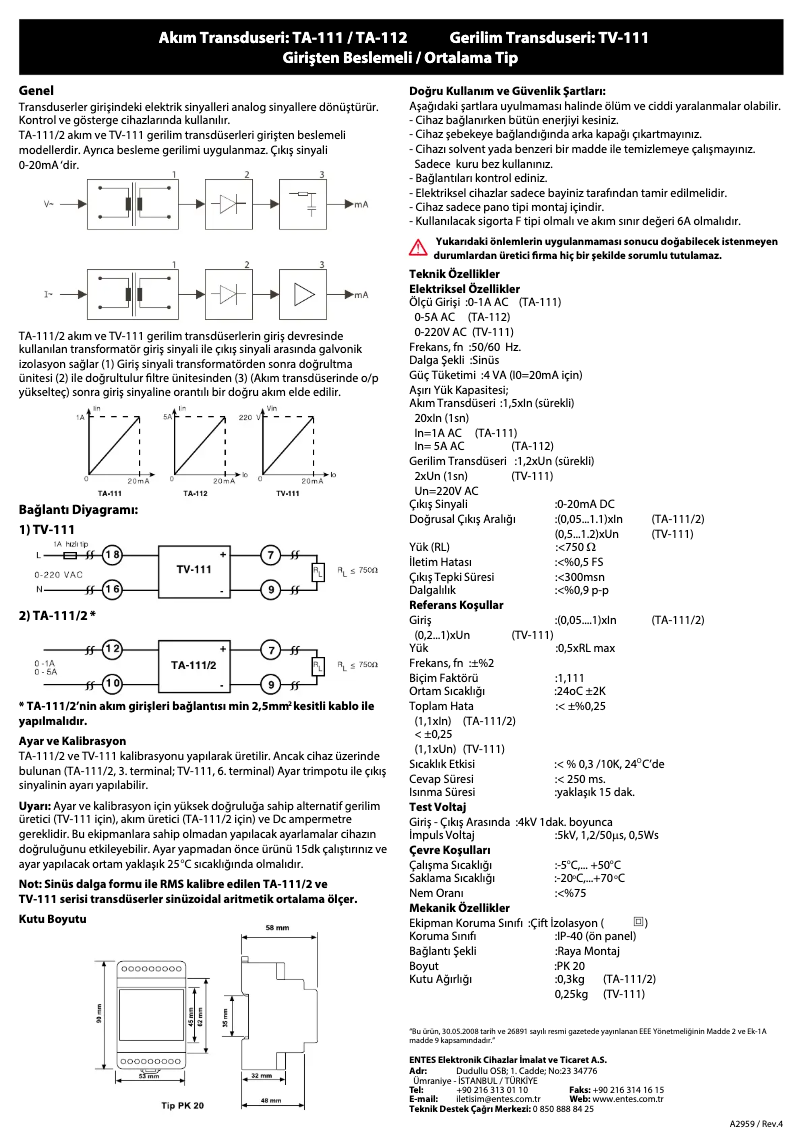 Page 1 de la notice Guide de démarrage rapide ENTES TA-112