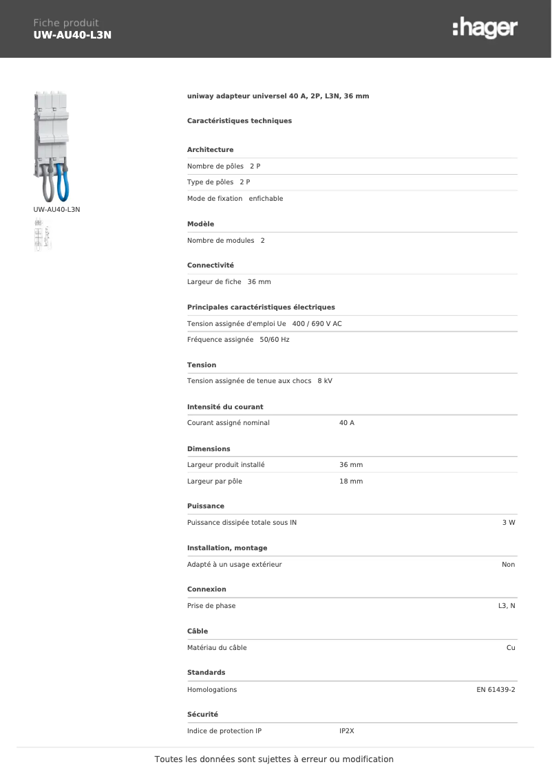 Image de la première page du manuel de l'appareil UW-AU40-L3N