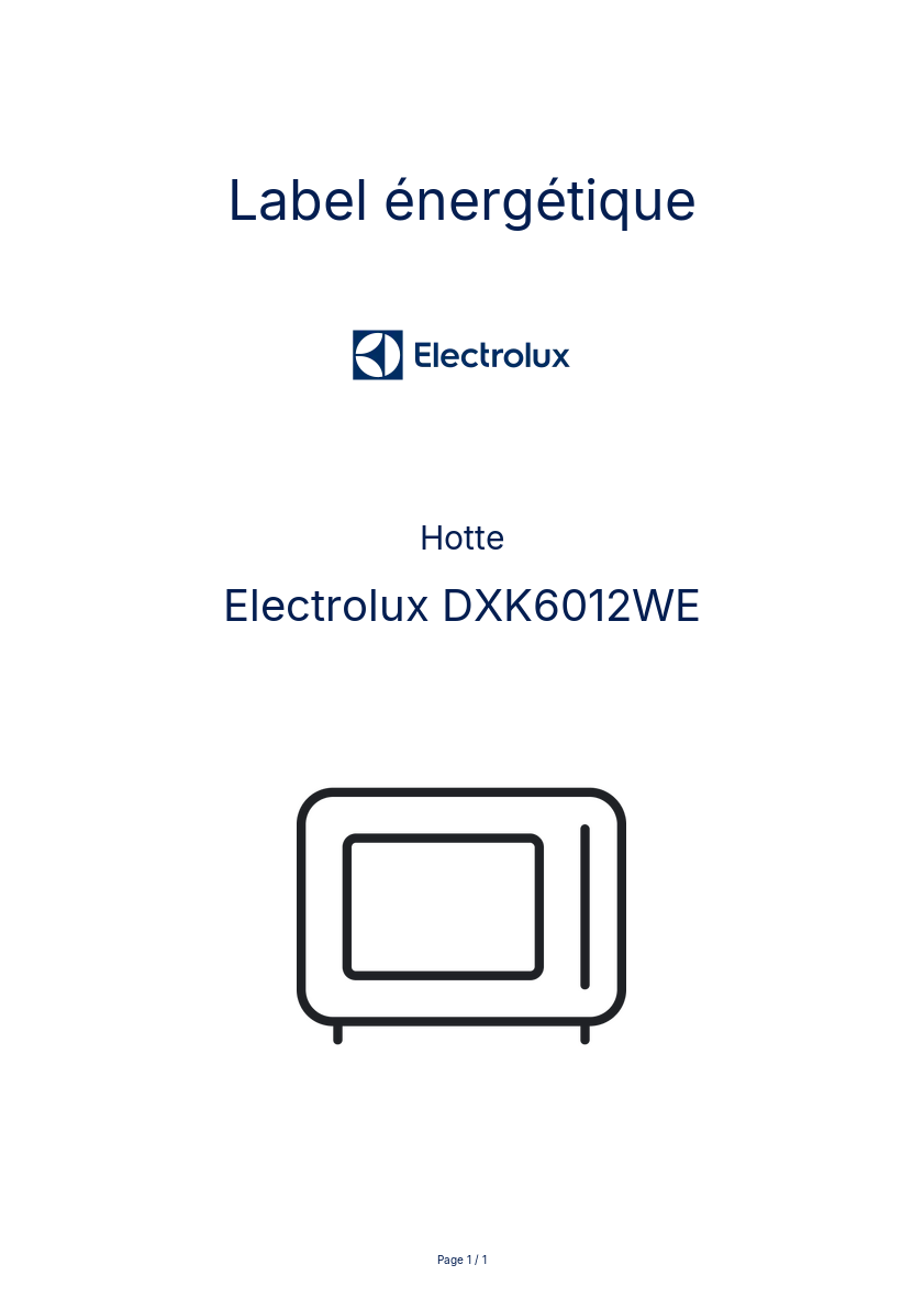 Page n°1 - Label énergétique Electrolux DXK6012WE