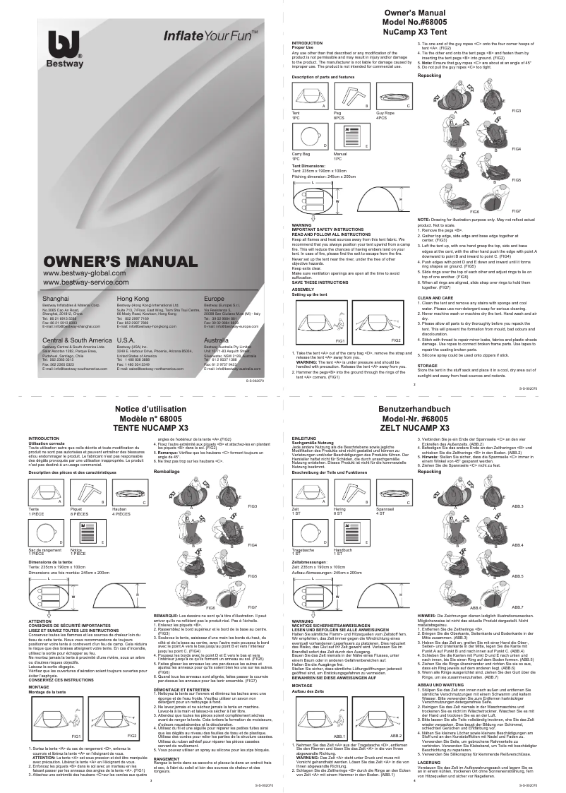Page 1 de la notice Manuel utilisateur Bestway 68005