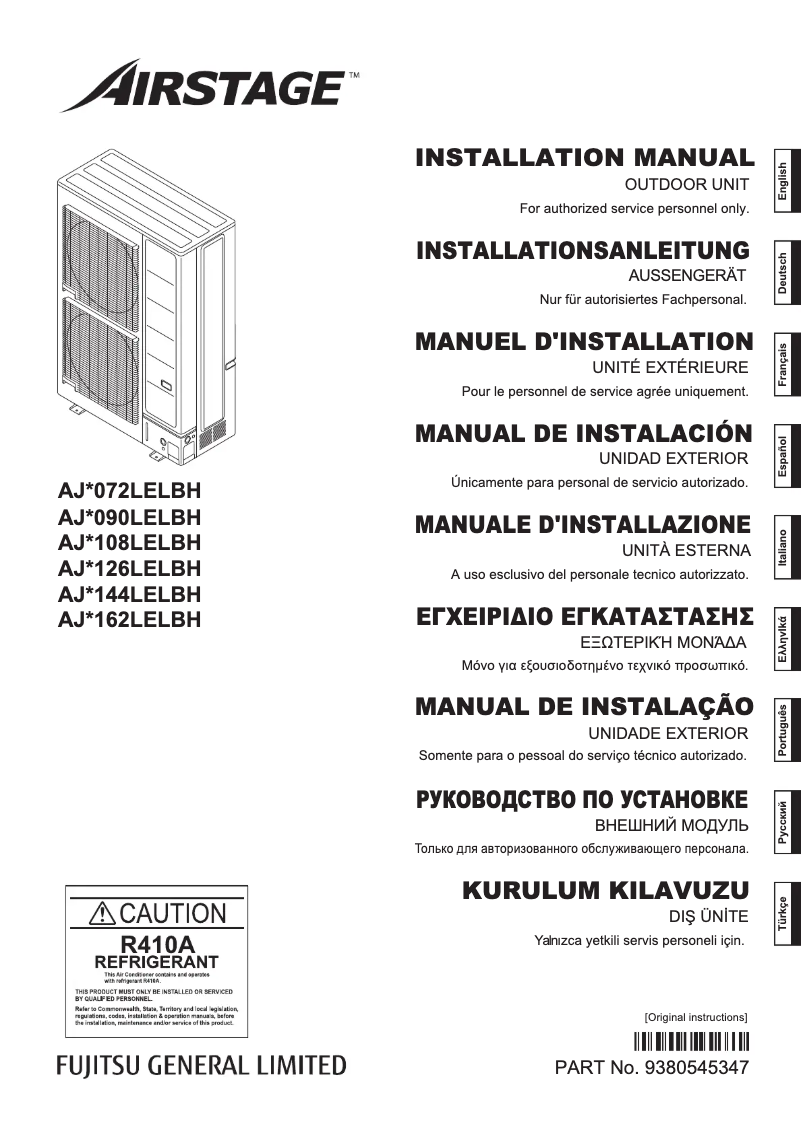 Page 1 de la notice Manuel utilisateur Fujitsu Airstage AJY162LELBH