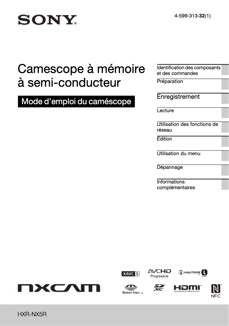 Image de la première page du manuel de l'appareil HXR-NX5R