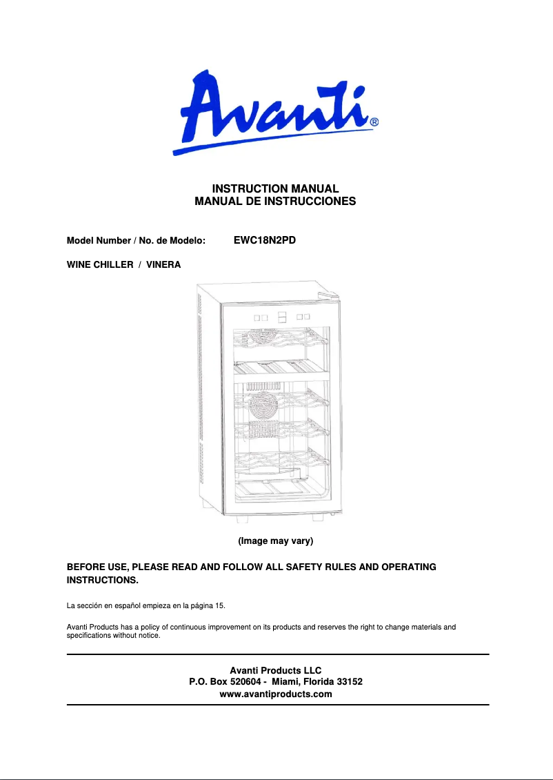 Página 1 del manual Manual de usuario Avanti EWC18N2PD