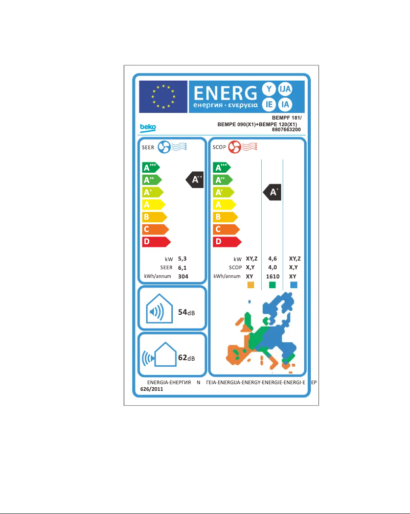 Page 1 de la notice Label énergétique Beko BEMPF 181