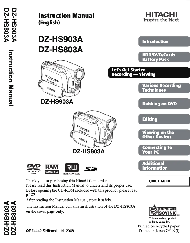 Página 1 del manual Manual de usuario Hitachi DZ-HS803A