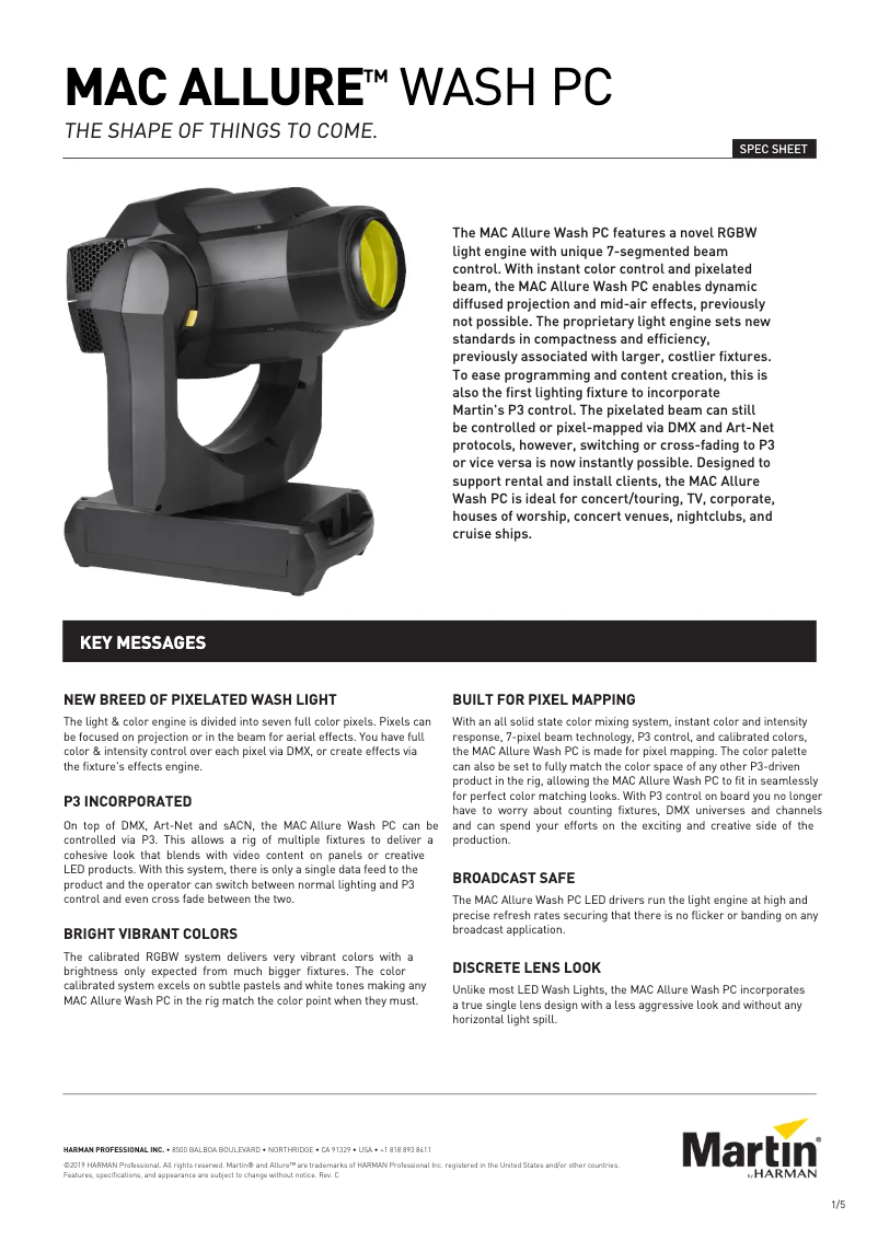 Page 1 de la notice Fiche technique Martin MAC Allure Wash PC