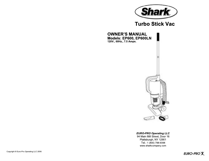 Page 1 de la notice Manuel utilisateur Shark Euro-Pro EP600