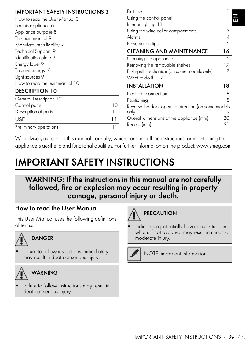 Page 1 de la notice Manuel utilisateur Smeg CVIU321X1