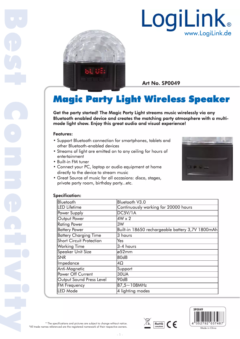 Page n°1 - Manuel utilisateur LogiLink SP0049