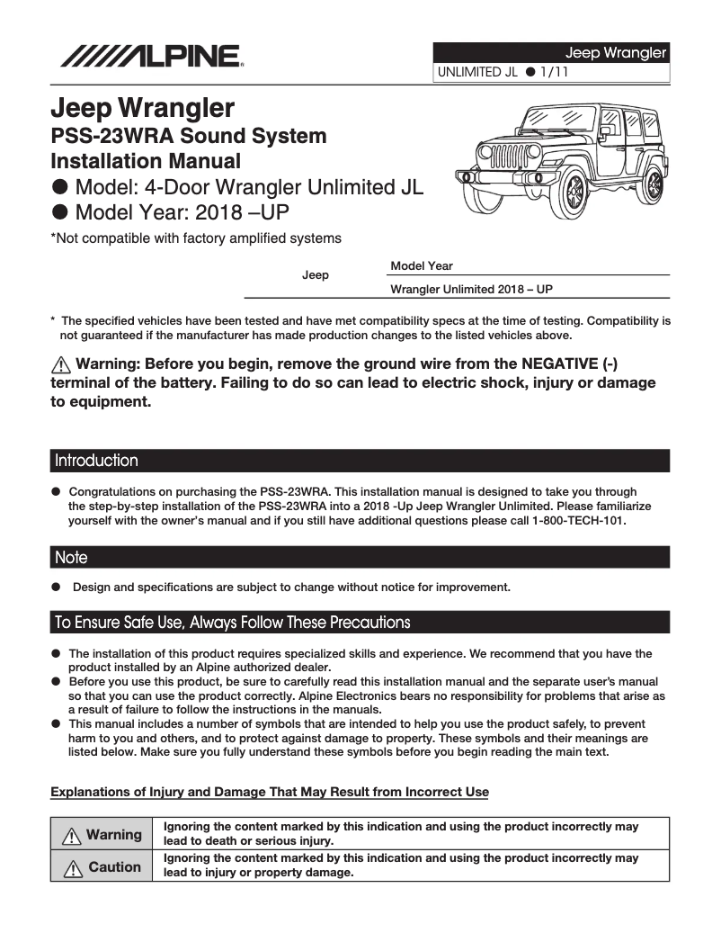 Page 1 de la notice Manuel utilisateur Alpine PSS-23WRA