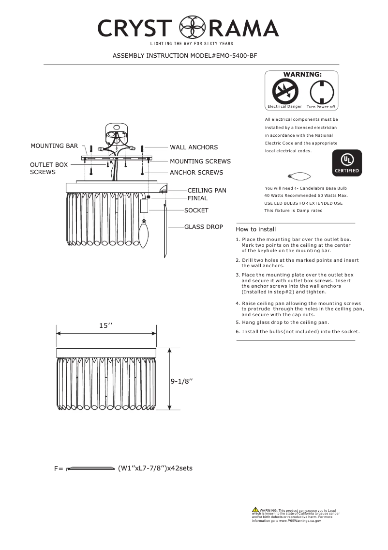 Page 1 de la notice Manuel utilisateur Crystorama Emory EMO-5400-BF