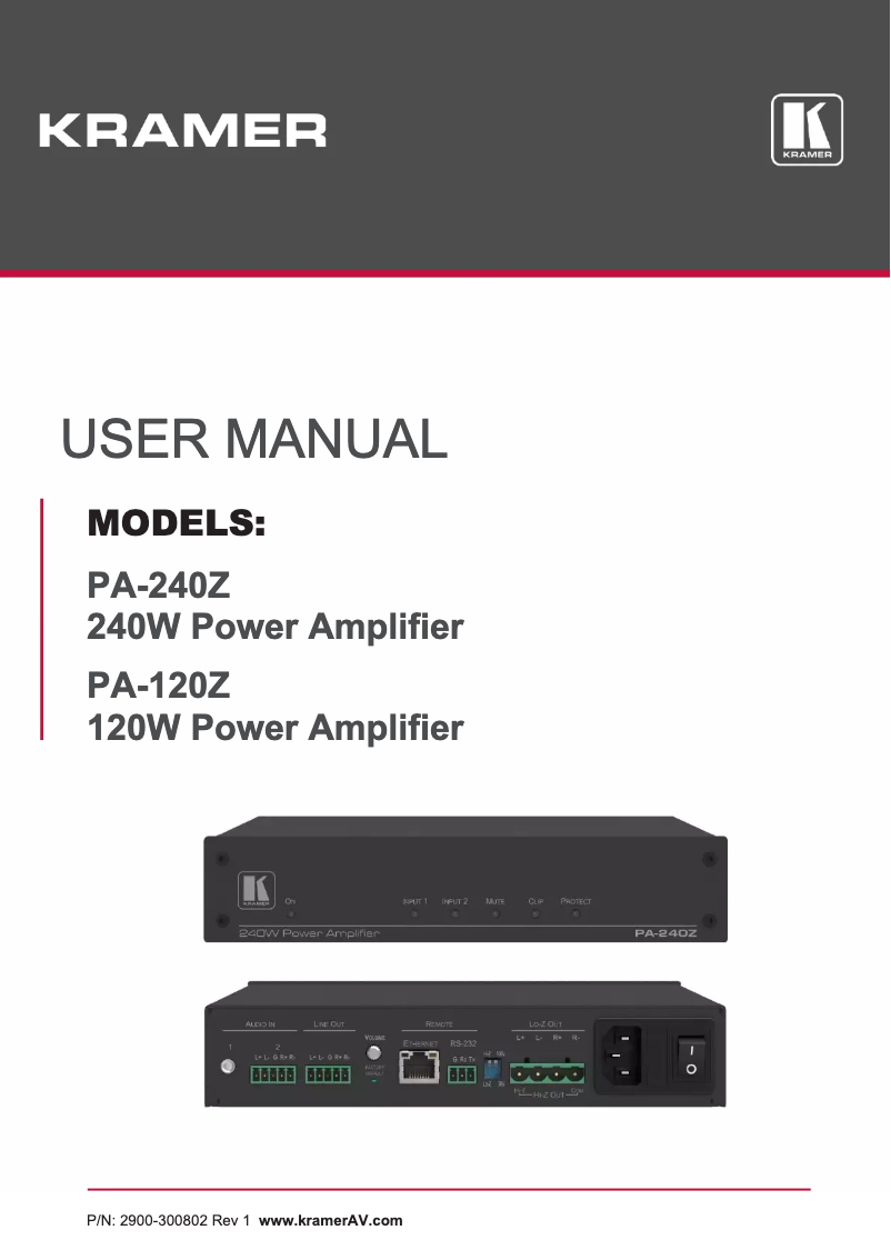 Page n°1 - Manuel utilisateur Kramer PA-240Z