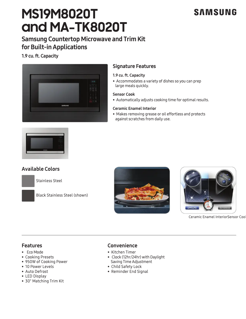 Page n°1 - Fiche technique Samsung MS19M8020TG