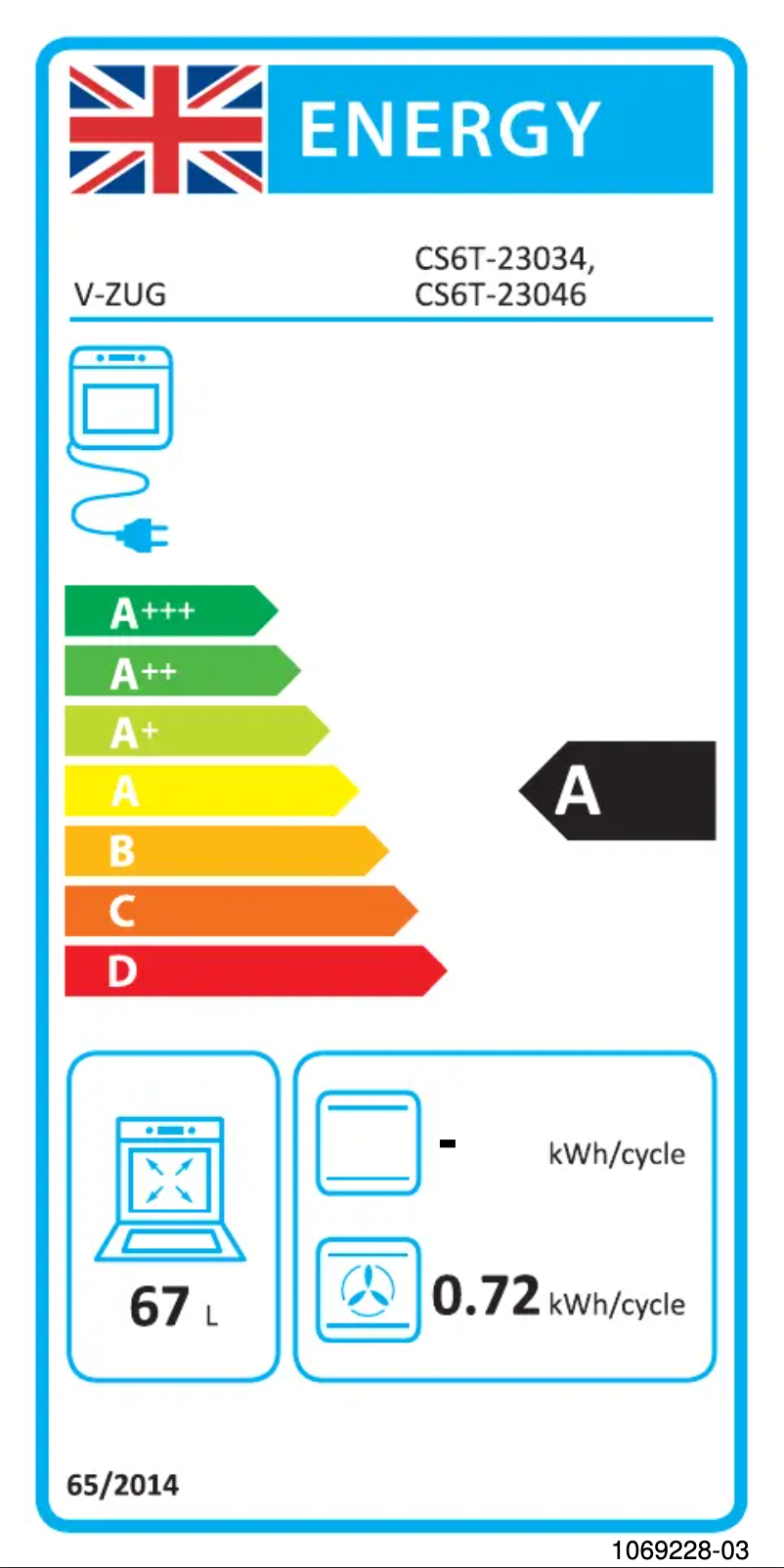 Page 1 of the manual Energy Label V-Zug CombiSteamer V6000 45L Grand