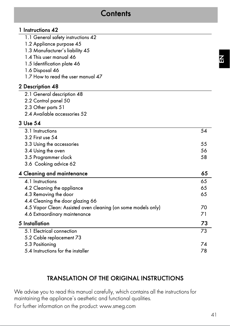 Page 1 de la notice Brochure Smeg SFC6400VX