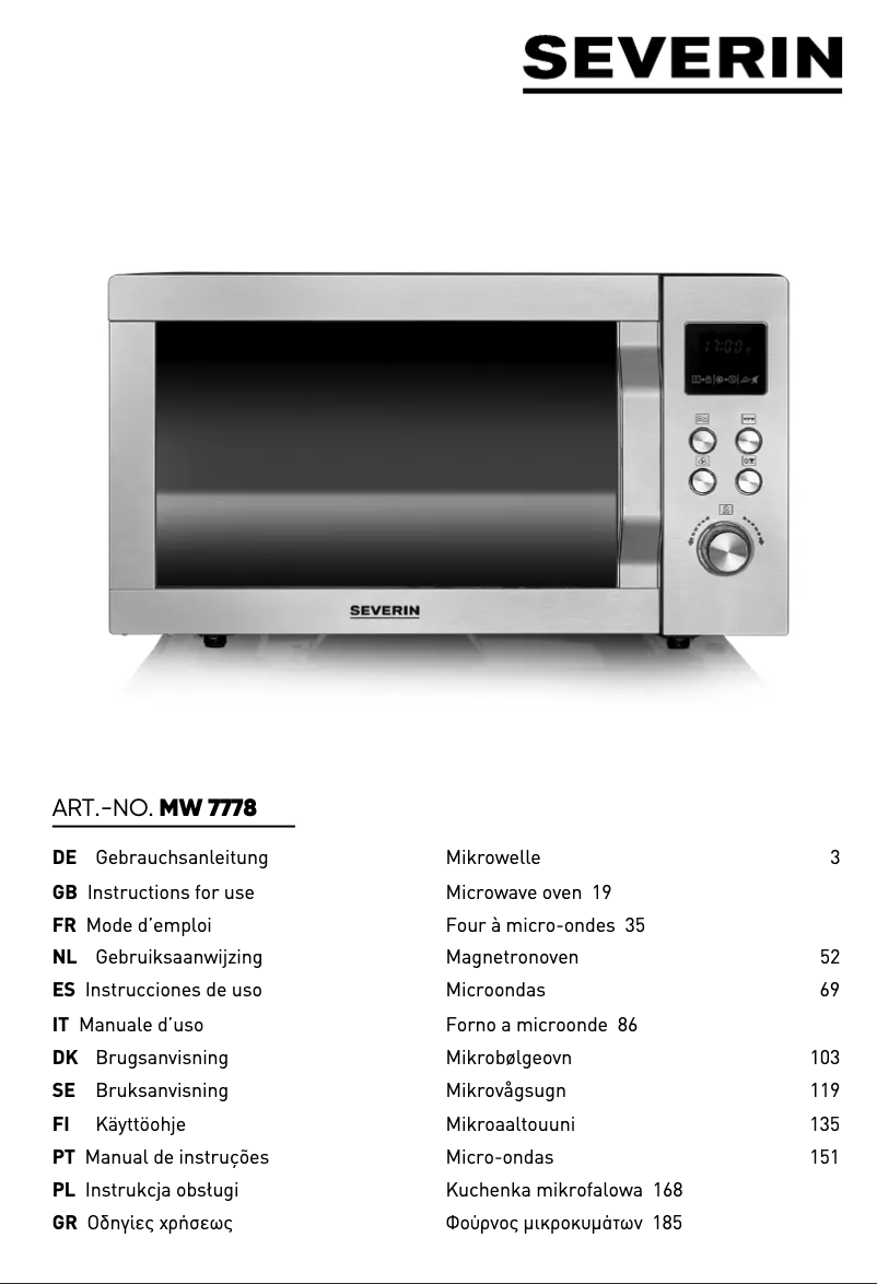 Page 1 de la notice Manuel utilisateur Severin MW 7778
