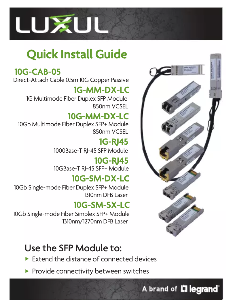 Page 1 de la notice Manuel utilisateur Luxul 10G-CAB-05