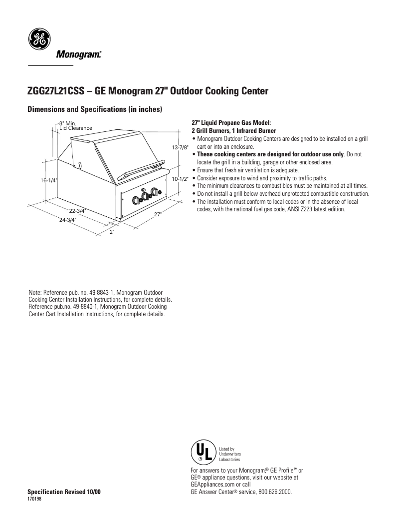 Página 1 del manual Ficha técnica GE ZGG27L21CSS