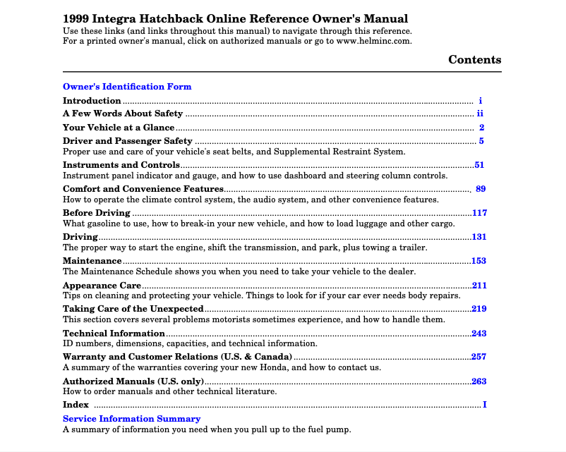 Image de la première page du manuel de l'appareil Integra (1999)