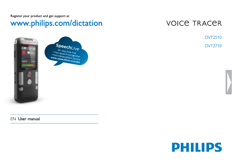Page n°1 - Manuel utilisateur Philips Voice Tracer DVT2710