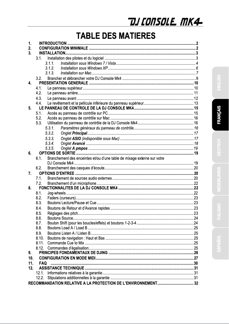 Image de la première page du manuel de l'appareil DJ Console MK4