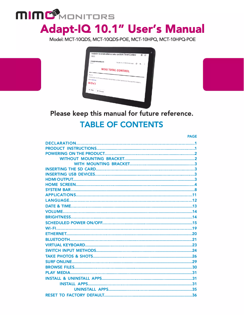 Página 1 del manual Manual de usuario Mimo Monitors Adapt-IQ MCT-10HPQ-POE-2LB