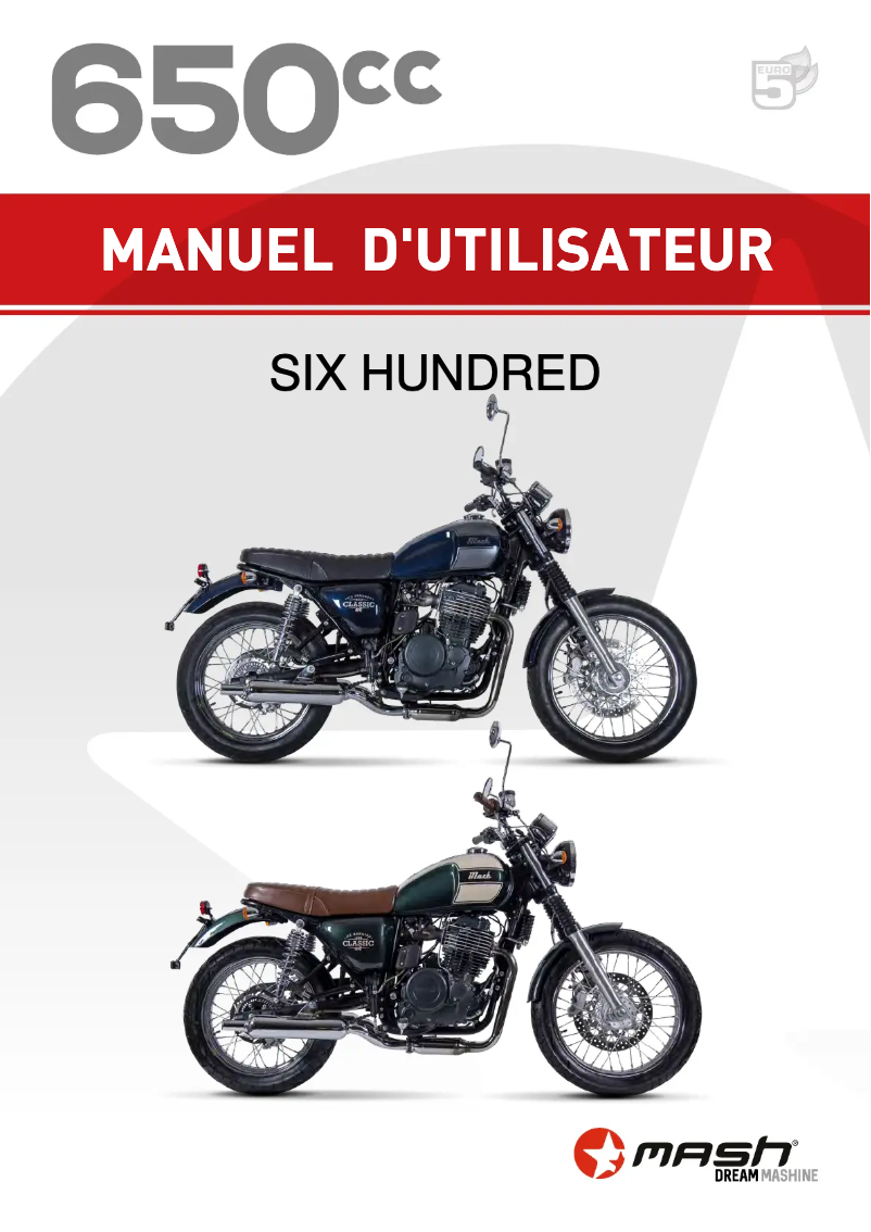 Page 1 de la notice Manuel utilisateur Mash Six Hundred 650cc (2022)