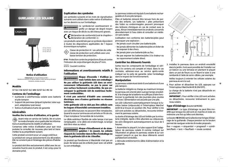 Page 1 de la notice Manuel utilisateur Casalux GT-SLC-MC-02
