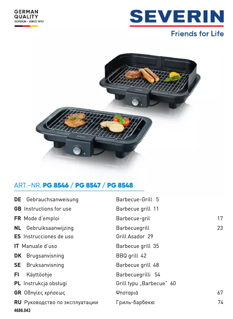 Page n°1 - Manuel utilisateur Severin PG 8546