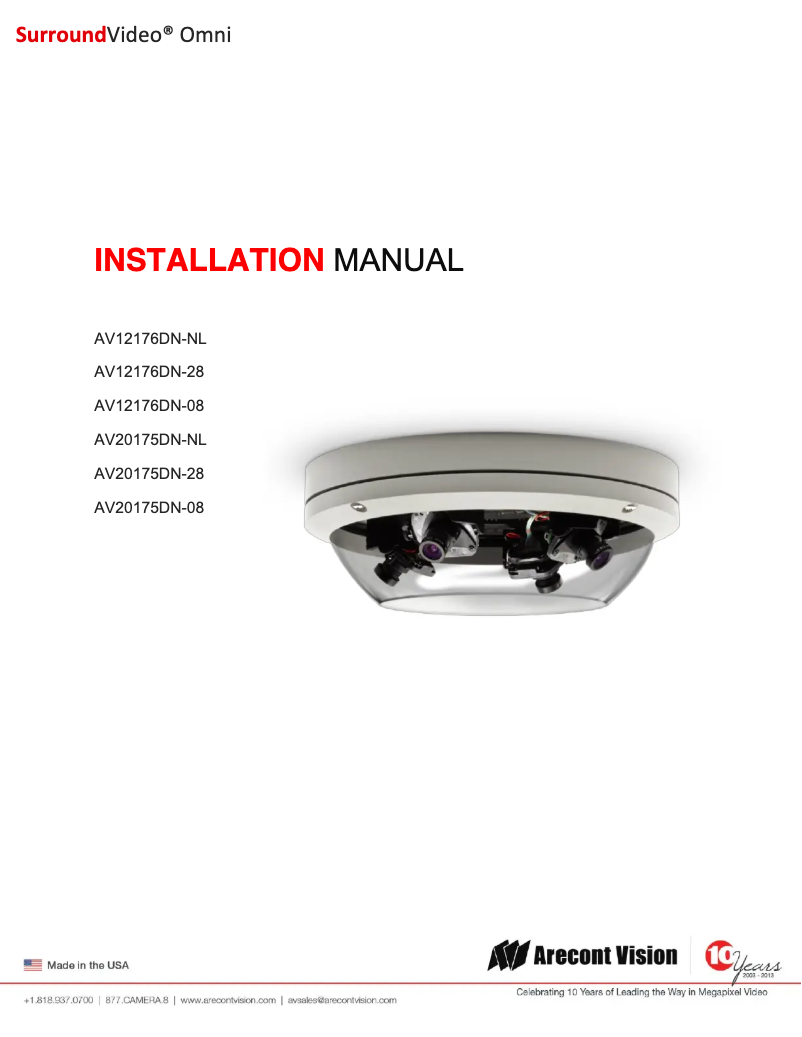 Page 1 de la notice Guide d'installation Arecont Vision SurroundVideo Omni AV12176