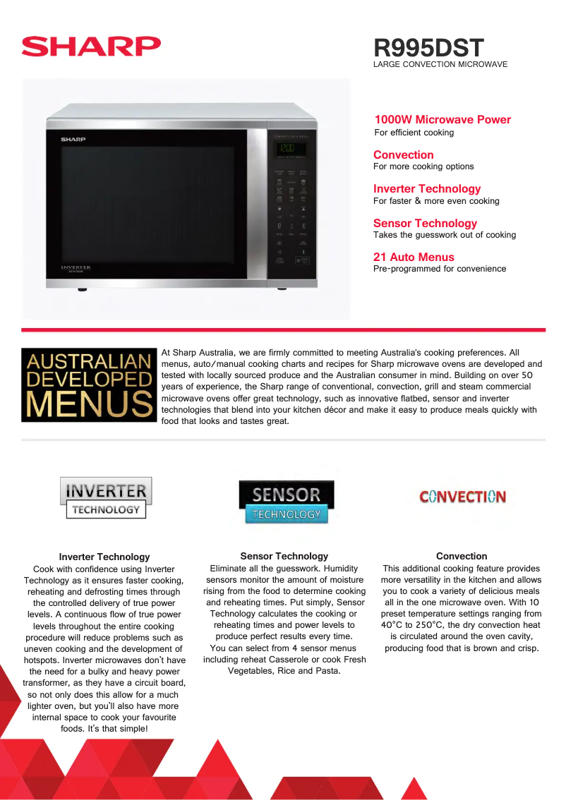 Page 1 de la notice Fiche technique Sharp R-995DST