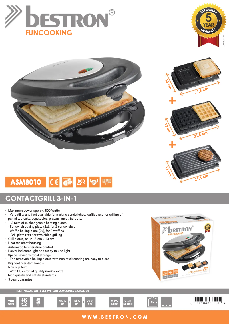 Page 1 de la notice Fiche technique Bestron ASM8010