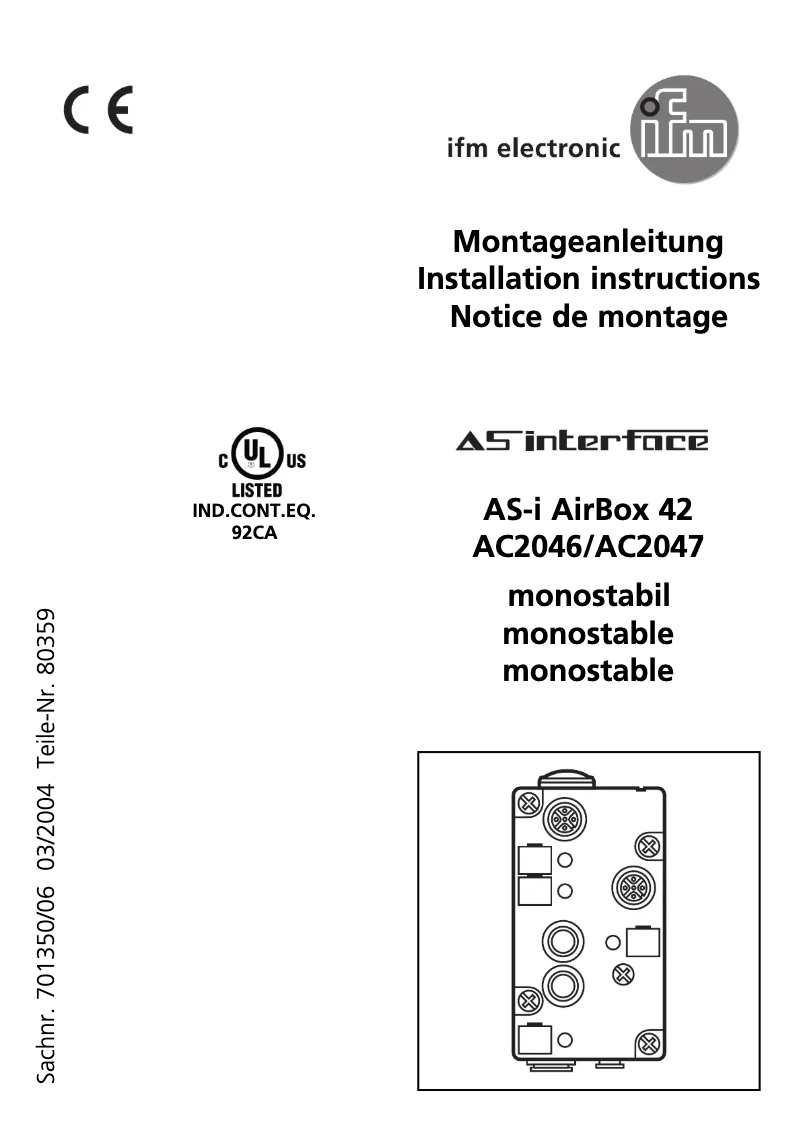 Page 1 de la notice Manuel utilisateur IFM AC2047