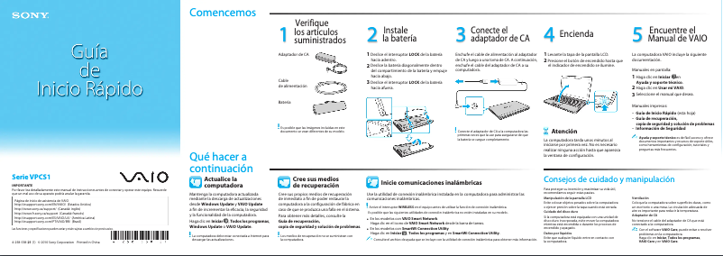 Page n°1 - Guide d'installation Sony Vaio VPCS134GX