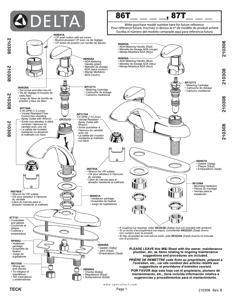 Page n°1 - Manuel utilisateur Delta 87T151