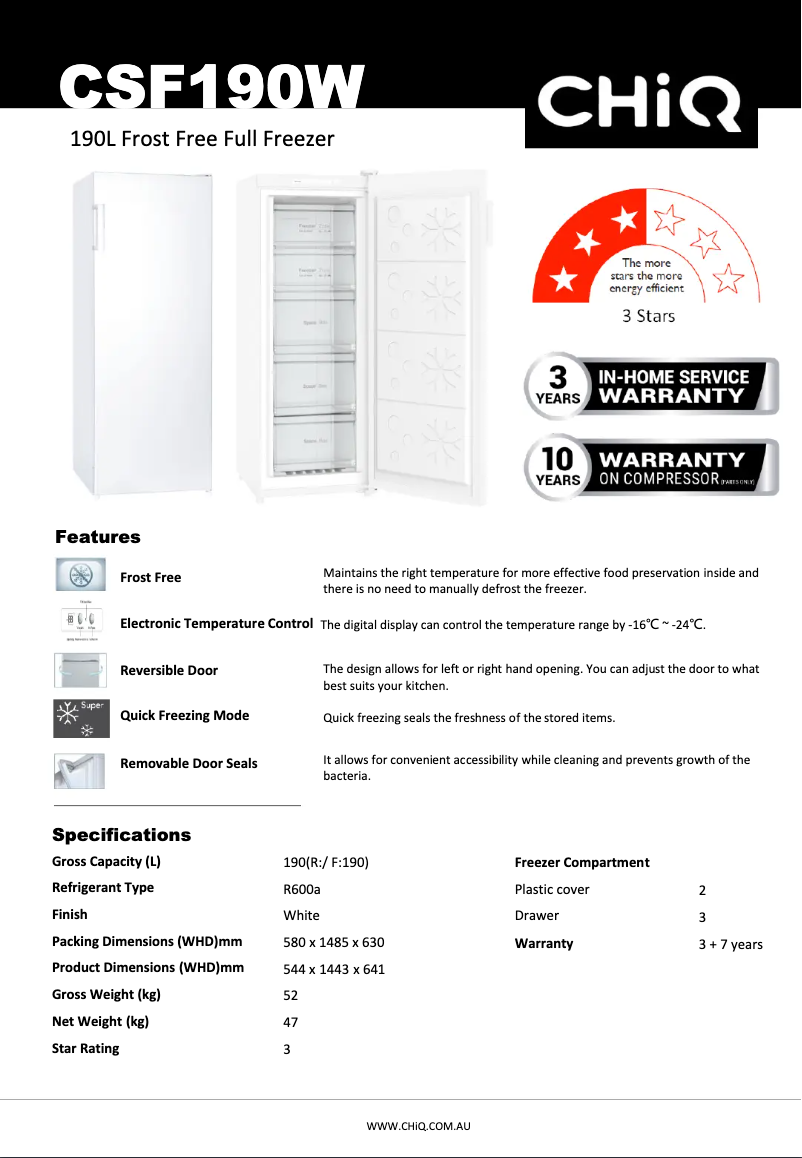 Page 1 de la notice Fiche technique CHiQ CSF190W