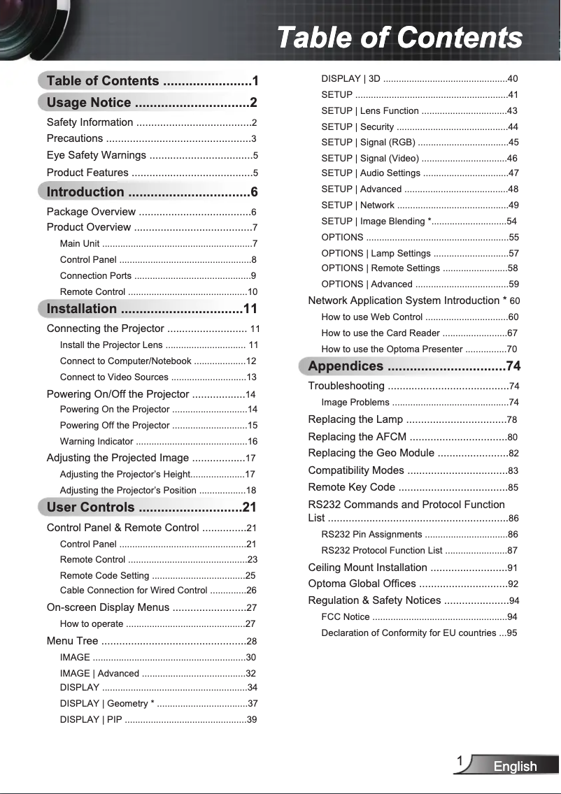 Page n°1 - Manuel utilisateur Optoma EW865