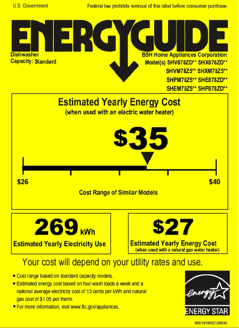 Page 1 of the manual Energy Label Bosch SHV878ZD3N