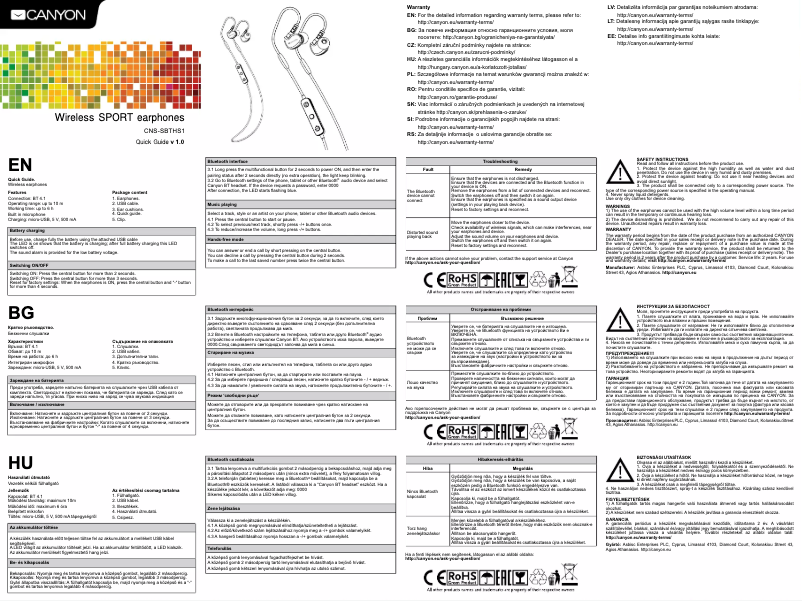 Page 1 de la notice Manuel utilisateur Canyon CNS-SBTHS1