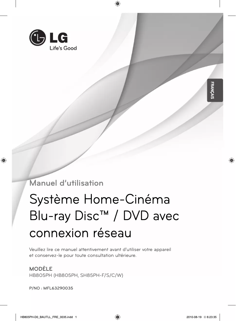 Page 1 de la notice Manuel utilisateur LG HB805PH